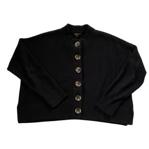 Quince Organic Cotton Cropped Cardigan XS Black Cozy Luxury Timeless Cottagecore